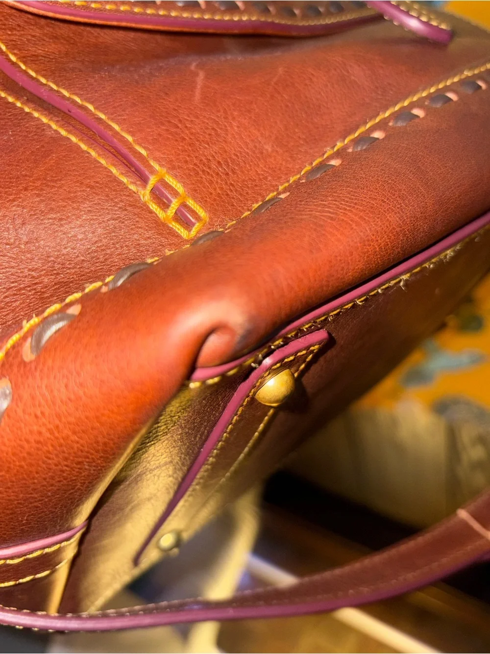 Dooney & Bourke Chestnut Brown Florentine Leather Whipstitch Satchel Bag